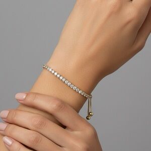 New SHASHI Gold-Tone CZ Adjustable Slider Tennis Bracelet